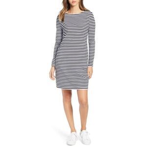 Black White Striped 1901 Round Neck Back Button Long Sleeve Knit Dress (NWT)